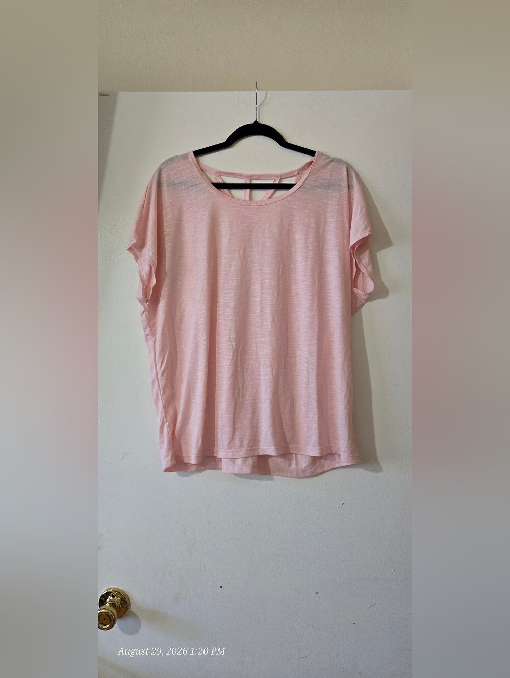 GAIAM Soft Pink Short Sleeve Tee with Back Strap Detail